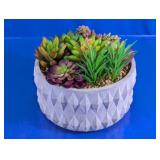 Faux Succulent Garden in Geometric Stone Pot