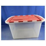 Clear Plastic Storage Tote w/ Red Flip Lid