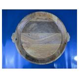 Round Wooden Serving Tray w/ Side Handles