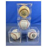 (4) Rawlings & NCAA Baseballs w/ Display Cases