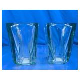 (2) Green Glass Vases