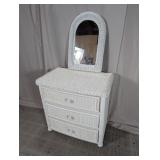 White Wicker 3-Drawer Dresser w/ Mirror