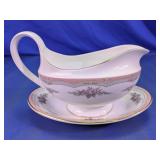 Floral Glass Gravy Boat With Underplate
