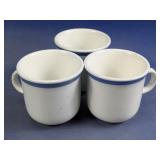 (3)White & Blue Ceramic Mugs Trio