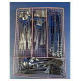 Vintage Floral Pattern Flatware Set & Caddy