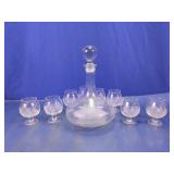 (9)Vintage Etched Ship Decanter &  Glasses Set