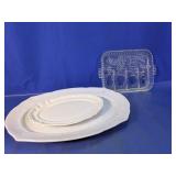 Royal Ironstone Platters and Glass Tray Set