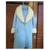 (2)Vintage 60s Blue Coat & Dress Set w/Faux Fur