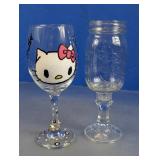 (2)Hand-Painted Hello Kitty & Mason Jar Goblets