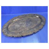 Silver-Tone Oval Ornate Serving Tray