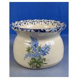 Blue Floral Spongeware Ceramic Planter Bowl