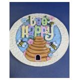 "Bee Happy" Beehive Circular Resin Wall Plaque