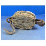 Vintage Industrial Wood & Iron Single Pulley