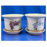 Ceramic Floral Planter Pots with Saucers
