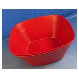 (2)Vibrant Red Square Plastic Bowl Duo
