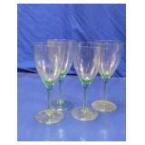 Clear Wine Glasses with Green Stem Accent