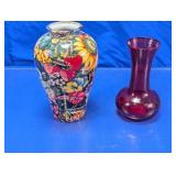 (2) Decorative Vases Ceramic & Glass