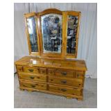 Rustic Pine Dresser w/  Etched Glass Mirror