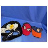 Penguin Plush Hat & 2 Baseball Caps Lot