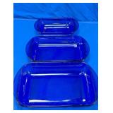 (3) Blue Glass Baking Dish Set