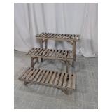 (3)Wooden Slat Plant Display Stand Trio
