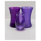 (3) Purple Glass Decorative Vases
