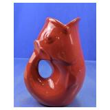 Red Ceramic Fish Pitcher - Decorative Gurgle Pot