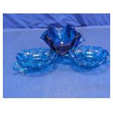 Blue Glass Serving Bowls/Dish Set