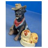 Cowboy Dog and Sleeping Puppy Figurines