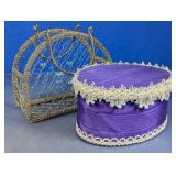 Wire Basket Purse and Purple Fabric Trinket Box