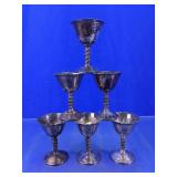 (6)Vintage Textured Stem Metal Goblets Lot