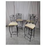(4)Metal Bar Stools with Beige Seats Lot