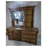 Vintage Rustic Wood Dresser w/Hutch Mirror