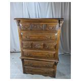 Vintage Carved Wood 6-Drawer Chest