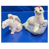Polar Bear Figurine & Seal on Rock Decorative