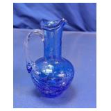 Vintage Cobalt Blue Crackle Glass Pitcher