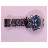 Accutime Silver-Tone Blue Dial Watch