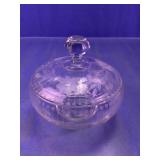 Vintage Etched Glass Lidded Candy Dish