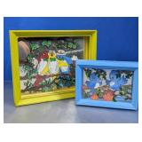 (2) Bird Illustration Reverse Glass Art Set