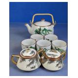 Bamboo Design Tea Set with Sugar & Creamer Pots