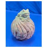 Frog on Ribbed Sphere Ceramic Figurine