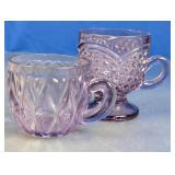 Vintage Amethyst Pressed Glass Mugs Pair
