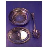(3)Elegant Silver-Tone Serving Dish & Spoon Trio