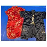 Asian Style Silk-Style Robe & Cheongsam Set