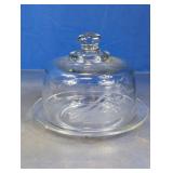 Etched Glass Ship Butter Dish with Dome Lid