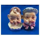 (2)Vintage Ceramic Boy & Girl S&P Shakers Duo