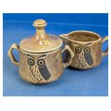 Owl Ceramic Sugar Bowl & Creamer Set