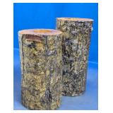 (2)Rustic Natural Wood Log Candle Holder Duo