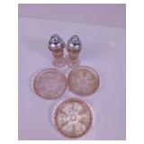 Pink Depression Glass Shakers & Coasters Set
