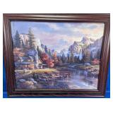 Framed Landscape Cabin Mountain Print